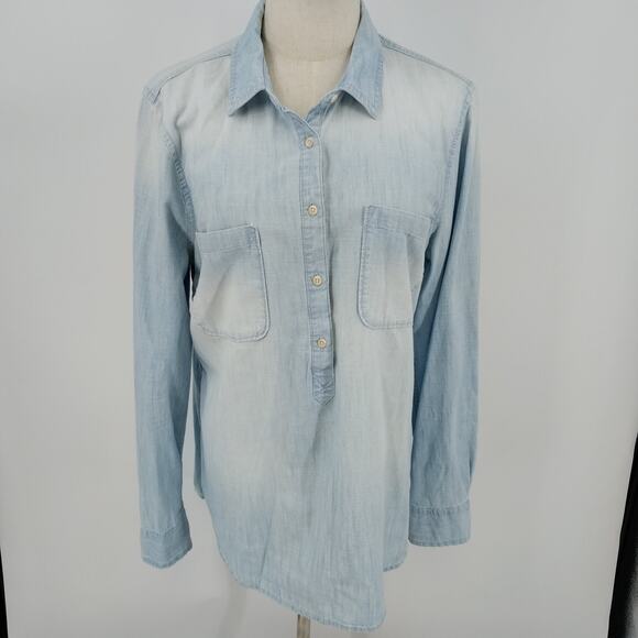 Merona Faded Blue Denim 5 Buttons Pocket Long Sleeve Shirt Jacket Size XL India - Picture 1 of 8
